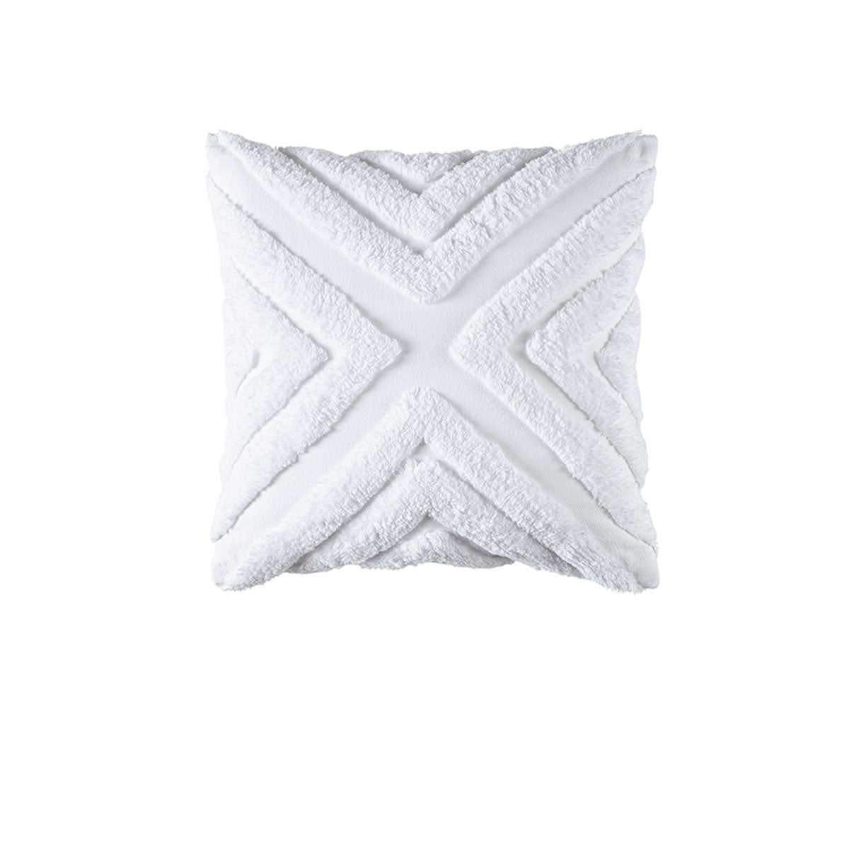 Haven Geometric Chenille Square Cushion in White Cotton