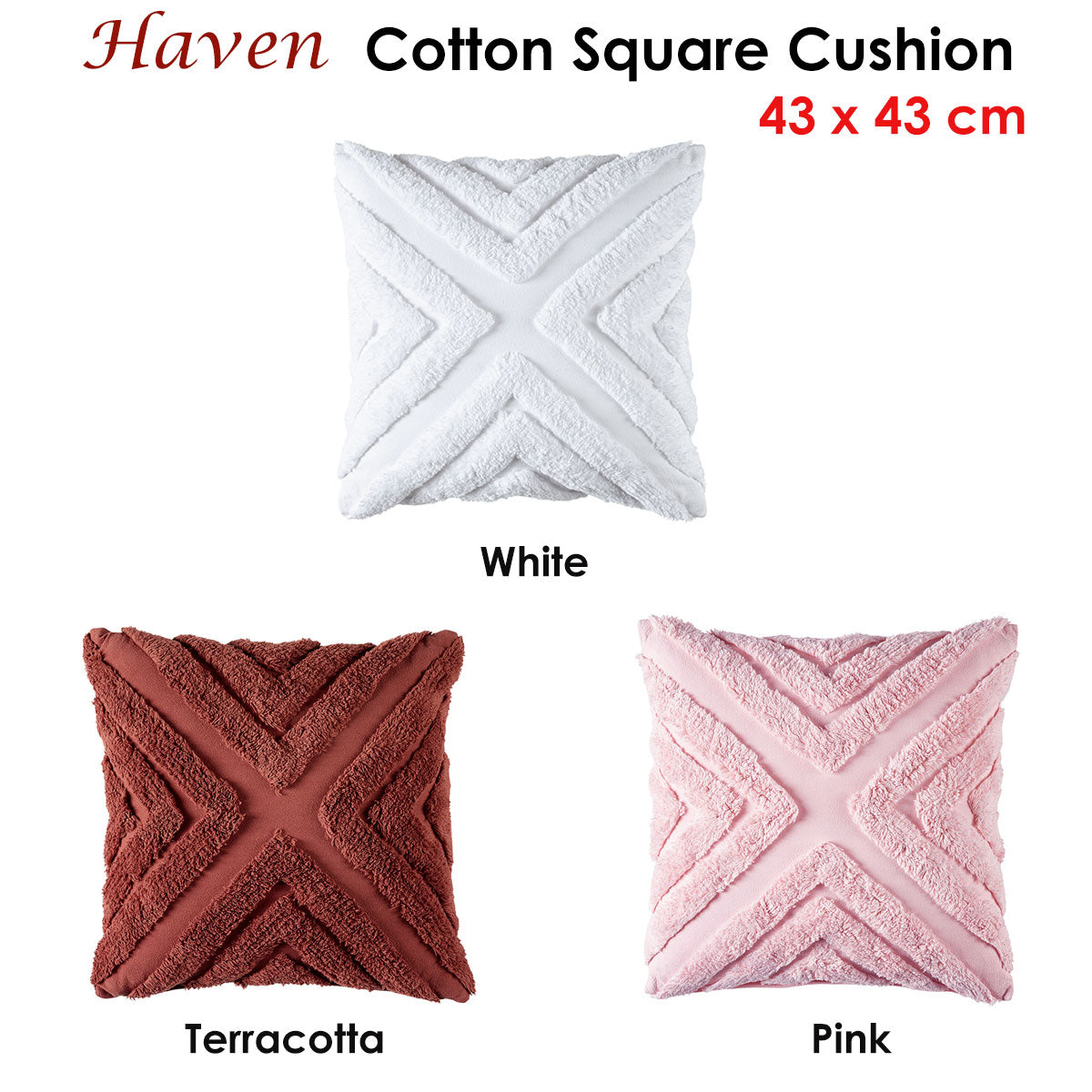Haven Geometric Chenille Square Cushion in White Cotton