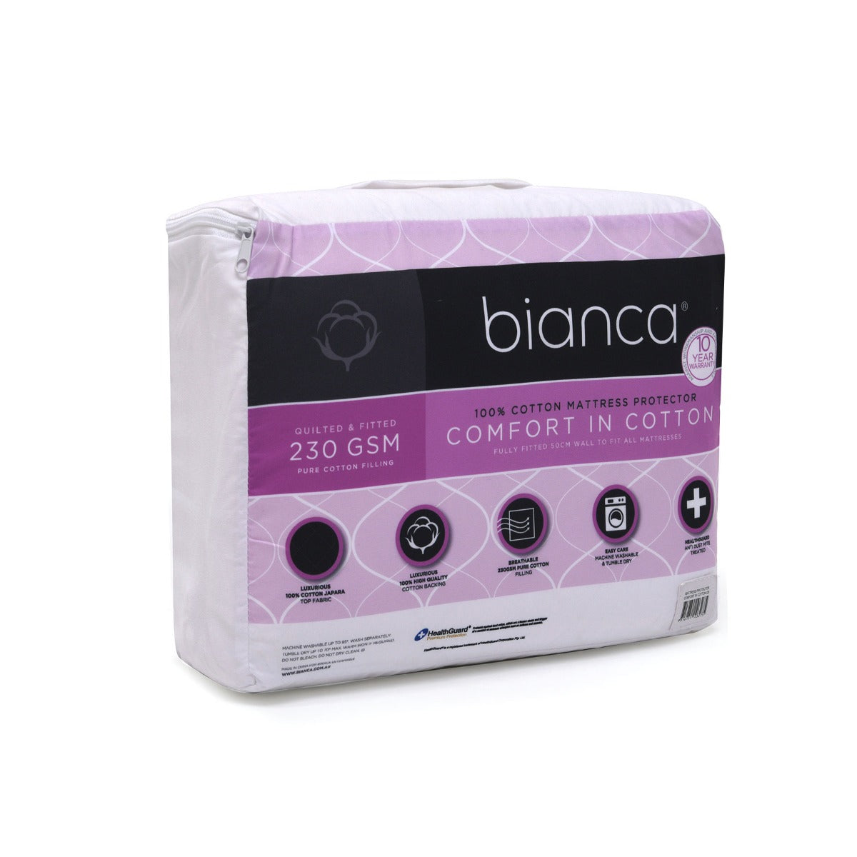 Bianca Cotton Mattress Protector for Single Beds with HealthGuard Treatment