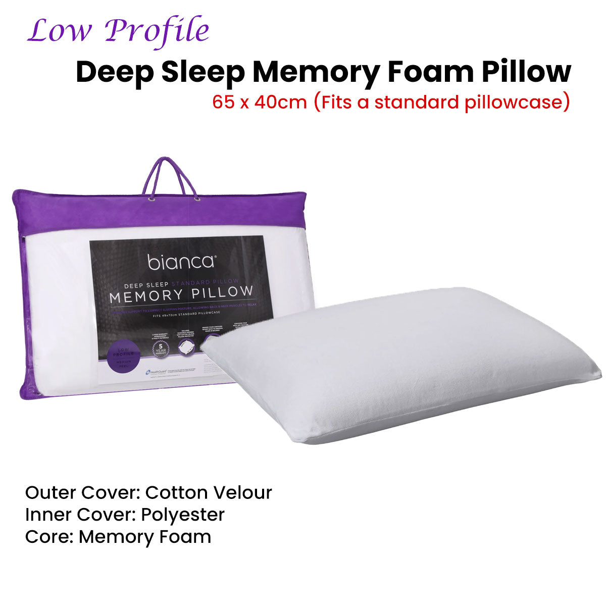 Bianca Contoured Memory Foam Standard Pillow 65 x 40 cm