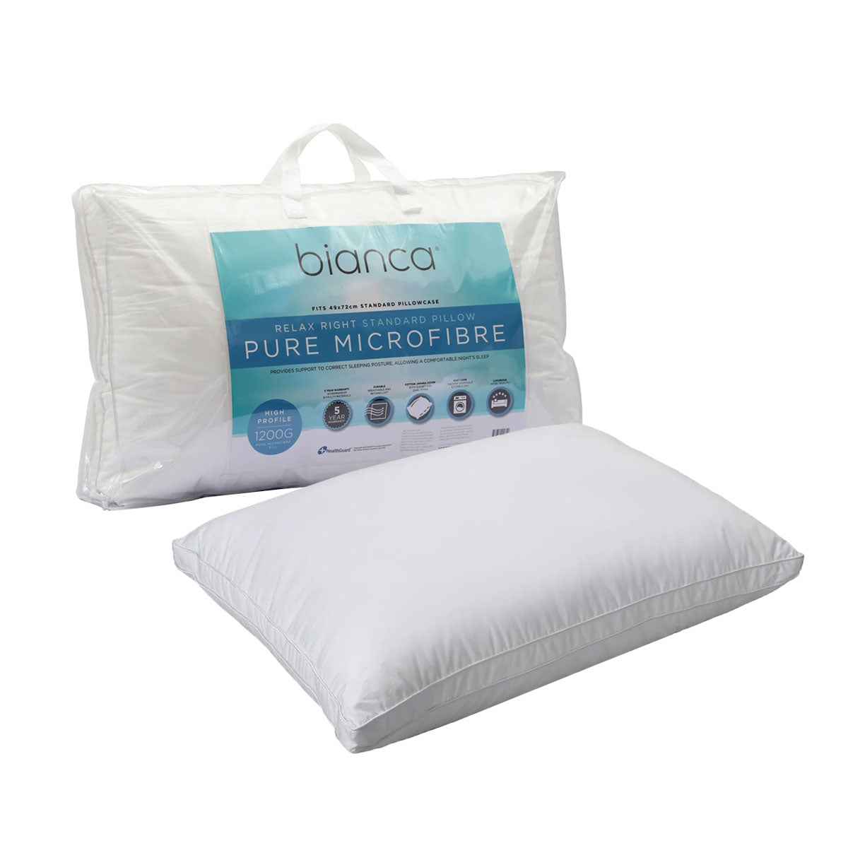 Luxury 1200g High Profile Microfiber Pillow with Health Guard Treatment - 49 x 72cm