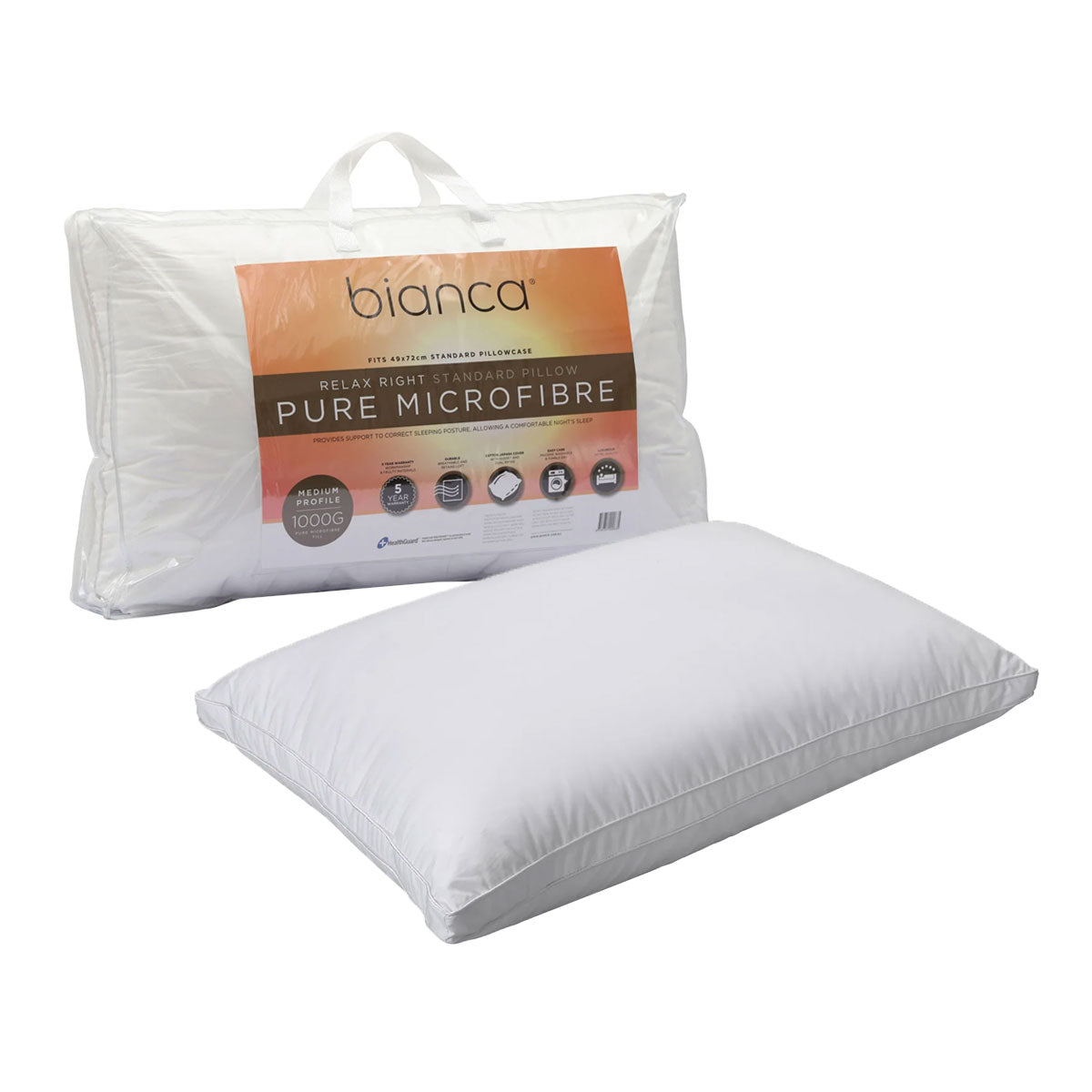 Bianca Luxury Microfiber Medium Profile Standard Pillow - 49 x 72cm (1000g)