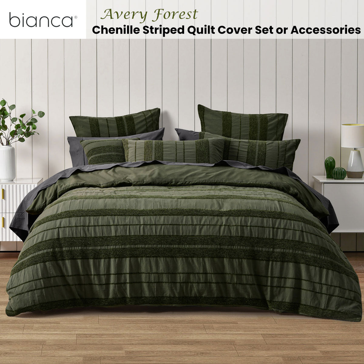 Bianca Avery Forest Chenille Striped Quilt Cover Set Super King