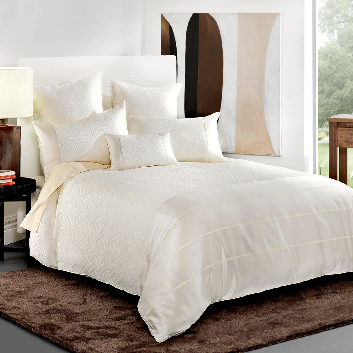 Elegant Cream Jacquard Quilt Cover Set for Queen Size by Bianca Balmain