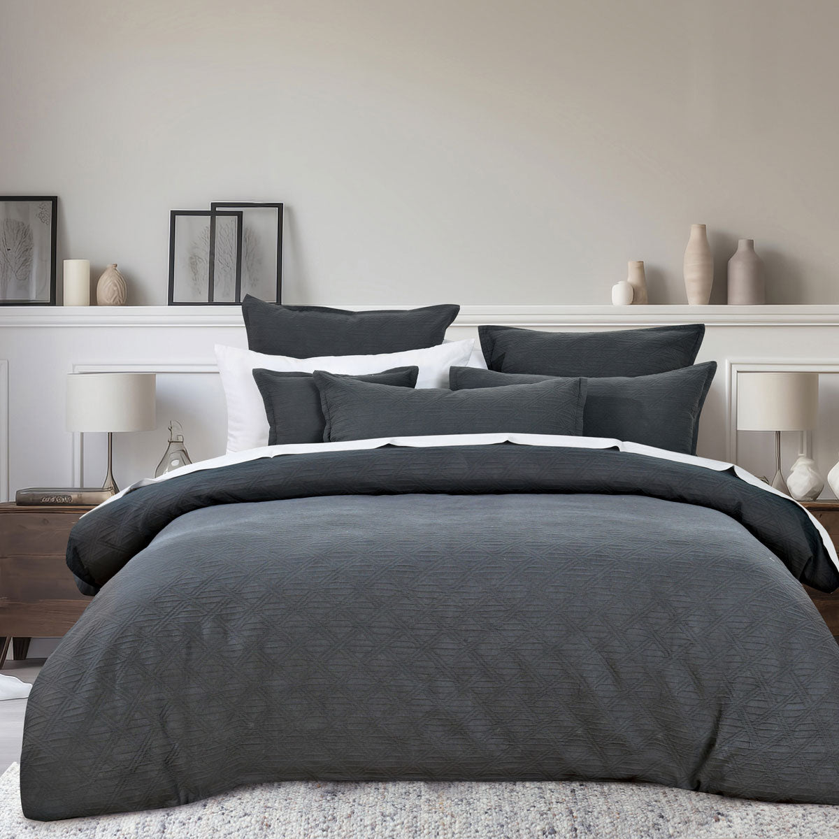 Bianca Hallston Charcoal Pre-Washed Cotton Quilt Cover Set Queen