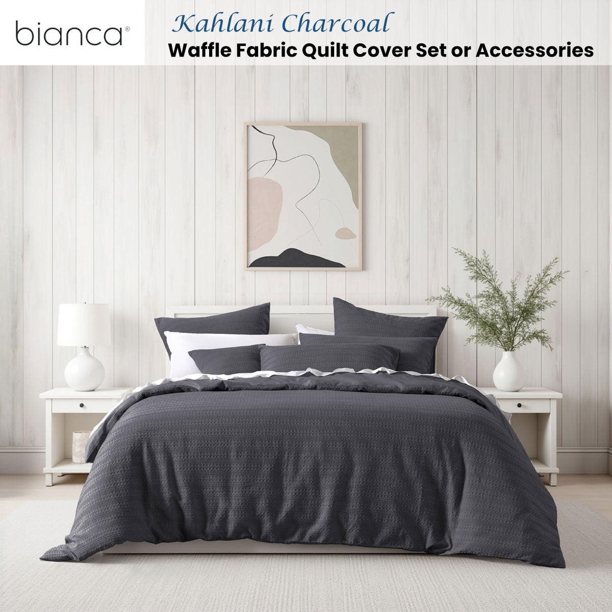 Bianca Kahlani Charcoal Waffle Quilt Cover Set Double