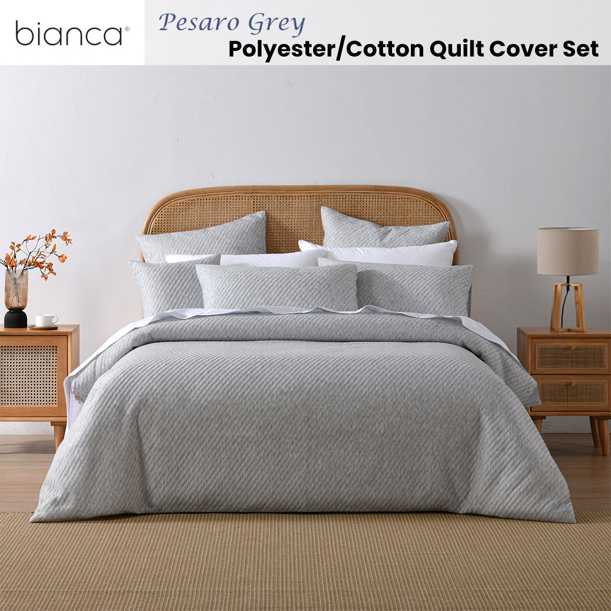 Bianca Pesaro Grey Polyester Cotton Quilt Cover Set Super King