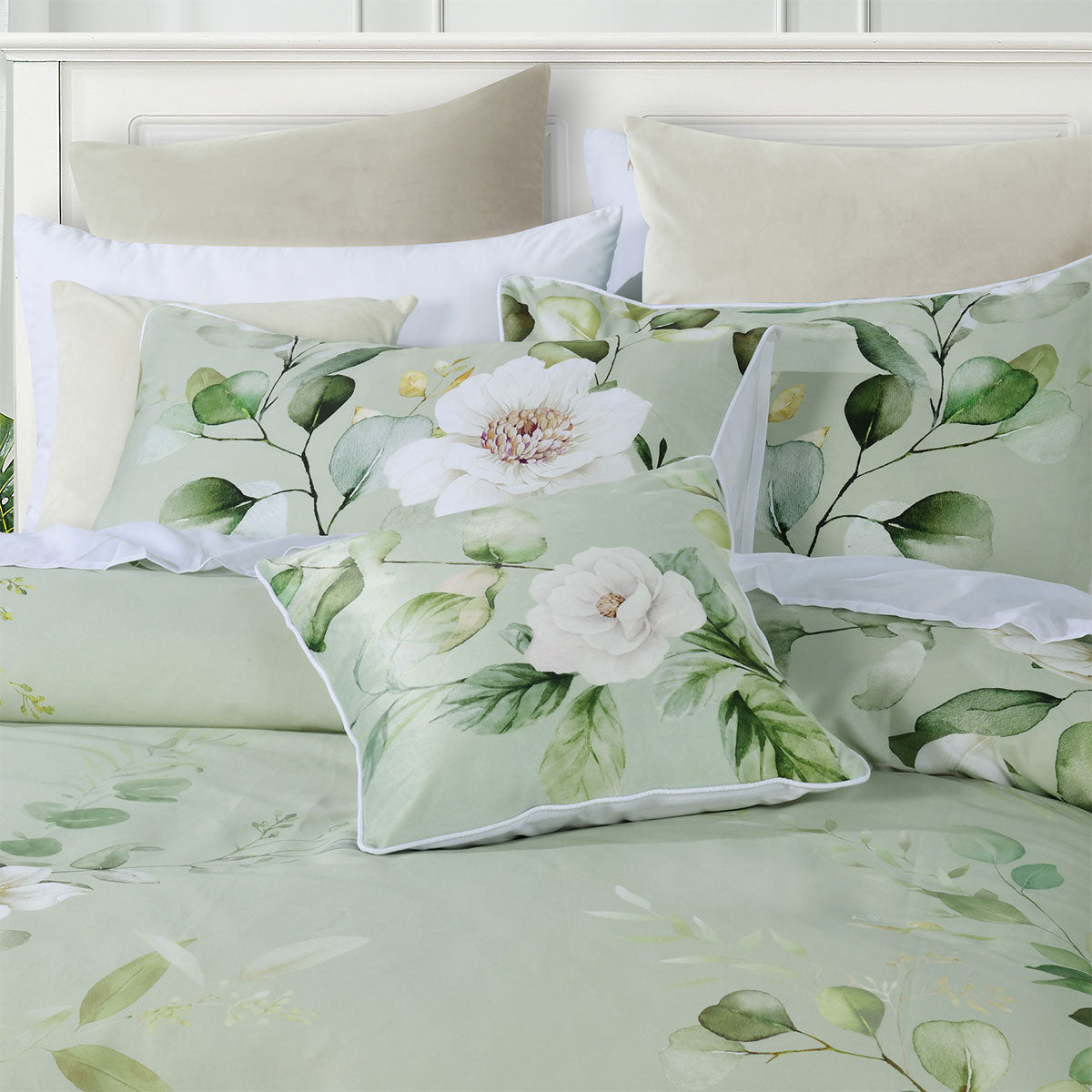 Bianca Salisbury Sage Floral Cotton Sateen Quilt Cover Set King
