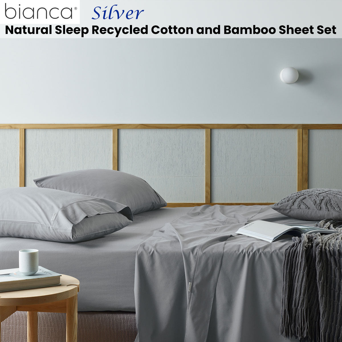 Bianca Eco-Friendly Bamboo and Recycled Cotton Sheet Set - Silver Double