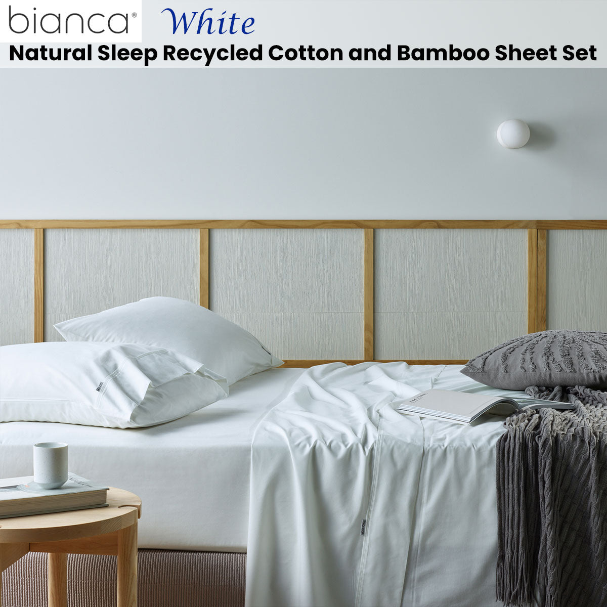 Eco-Friendly Bianca Bamboo and Recycled Cotton King Sheet Set in White