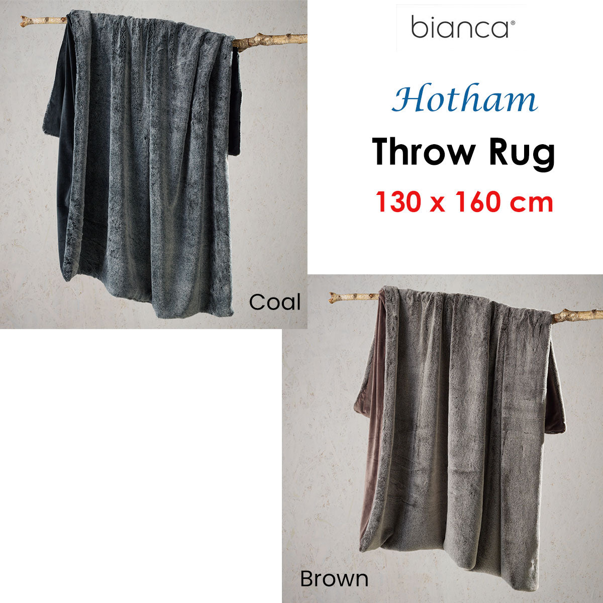 Bianca Hotham Faux Fur Throw Blanket 130 x 160 cm Charcoal