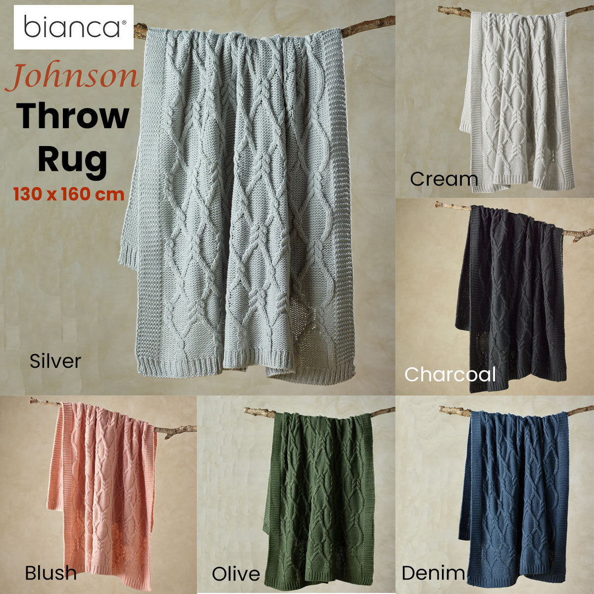 Bianca Johnson Blush Knitted Throw Blanket 130 x 160 cm