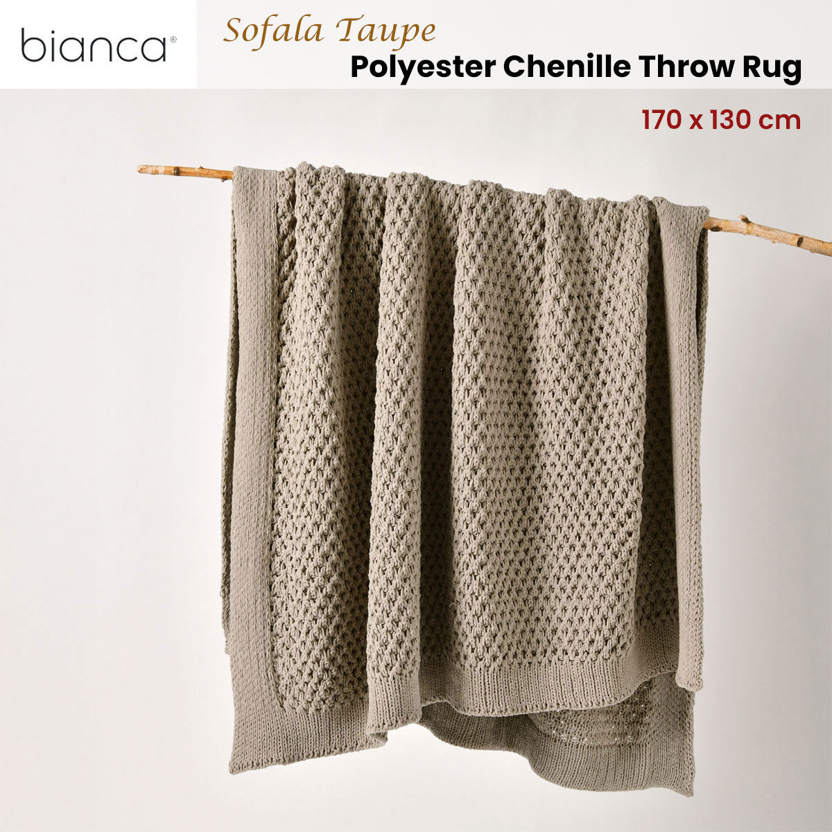 Bianca Sofala Taupe Polyester Chenille Throw Rug 130 x 170 cm