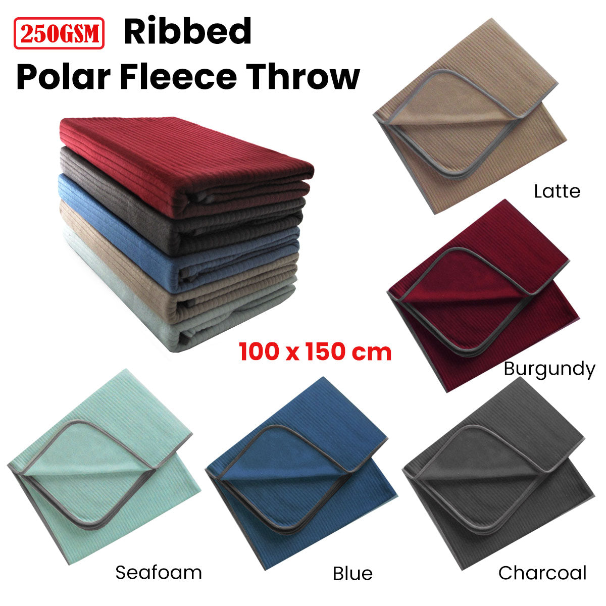 250GSM Ribbed Polar Fleece Throw 100 x 150cm Burgundy