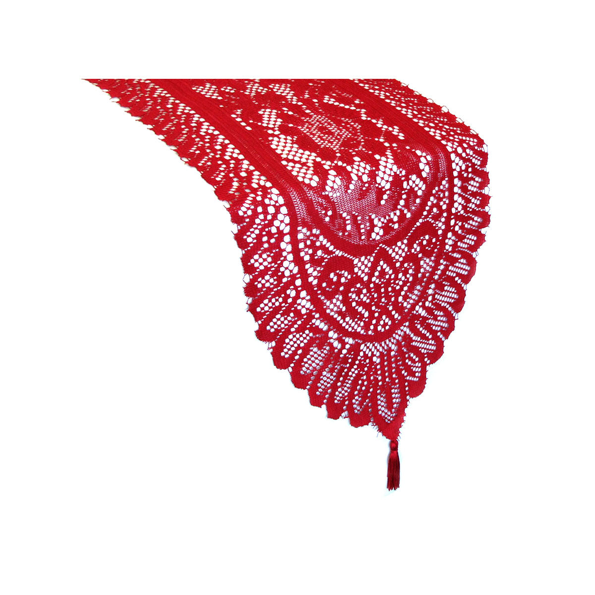 Vibrant Logan Red Lace Table Runner with Tassels - Multiple Sizes Available