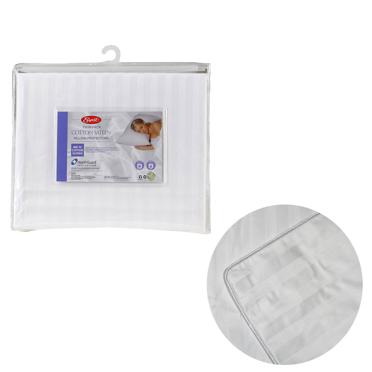 Premium 400TC Cotton Sateen Standard Pillow Protectors - Twin Pack