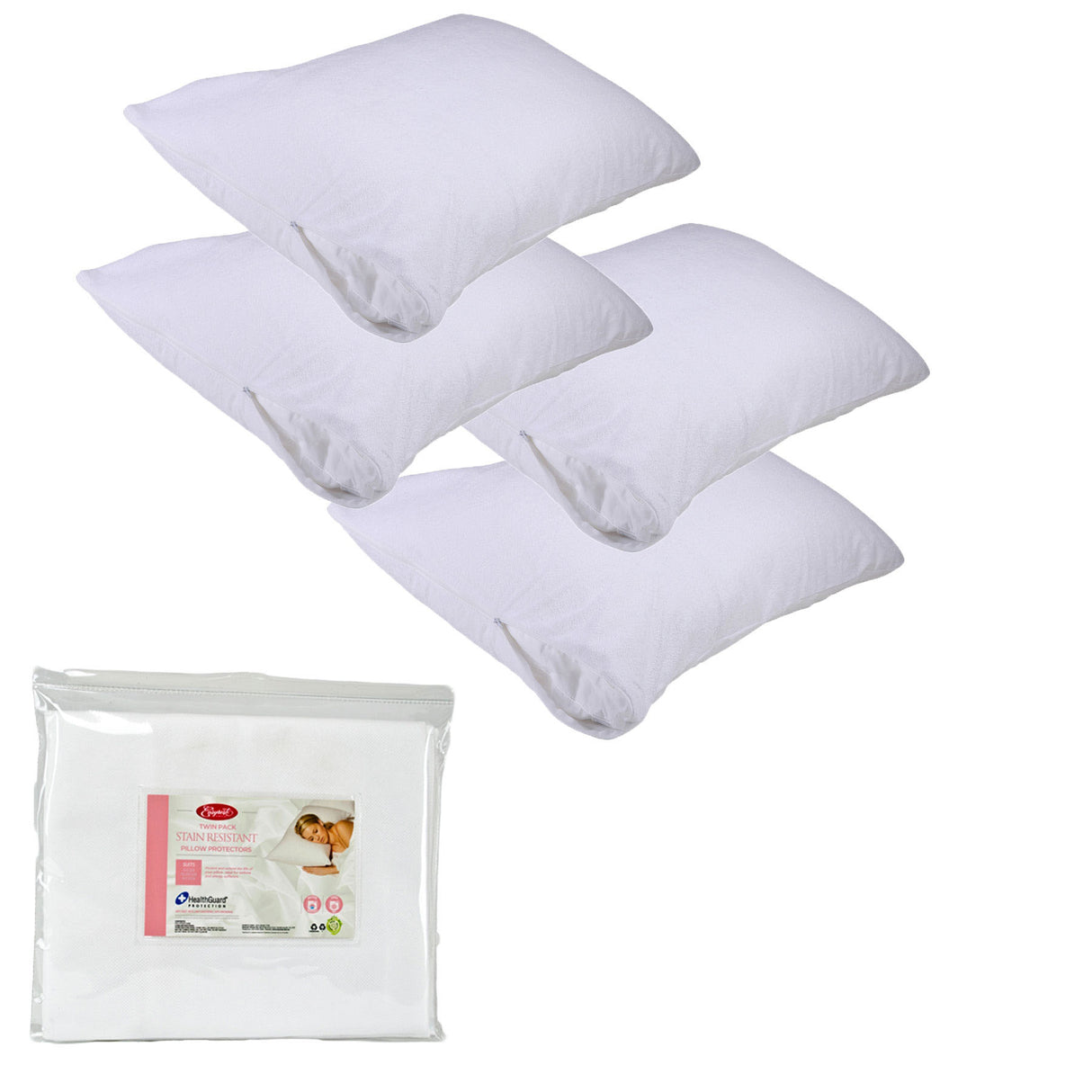 Stain Resistant Pillow Protectors Set of 4 by Easyrest