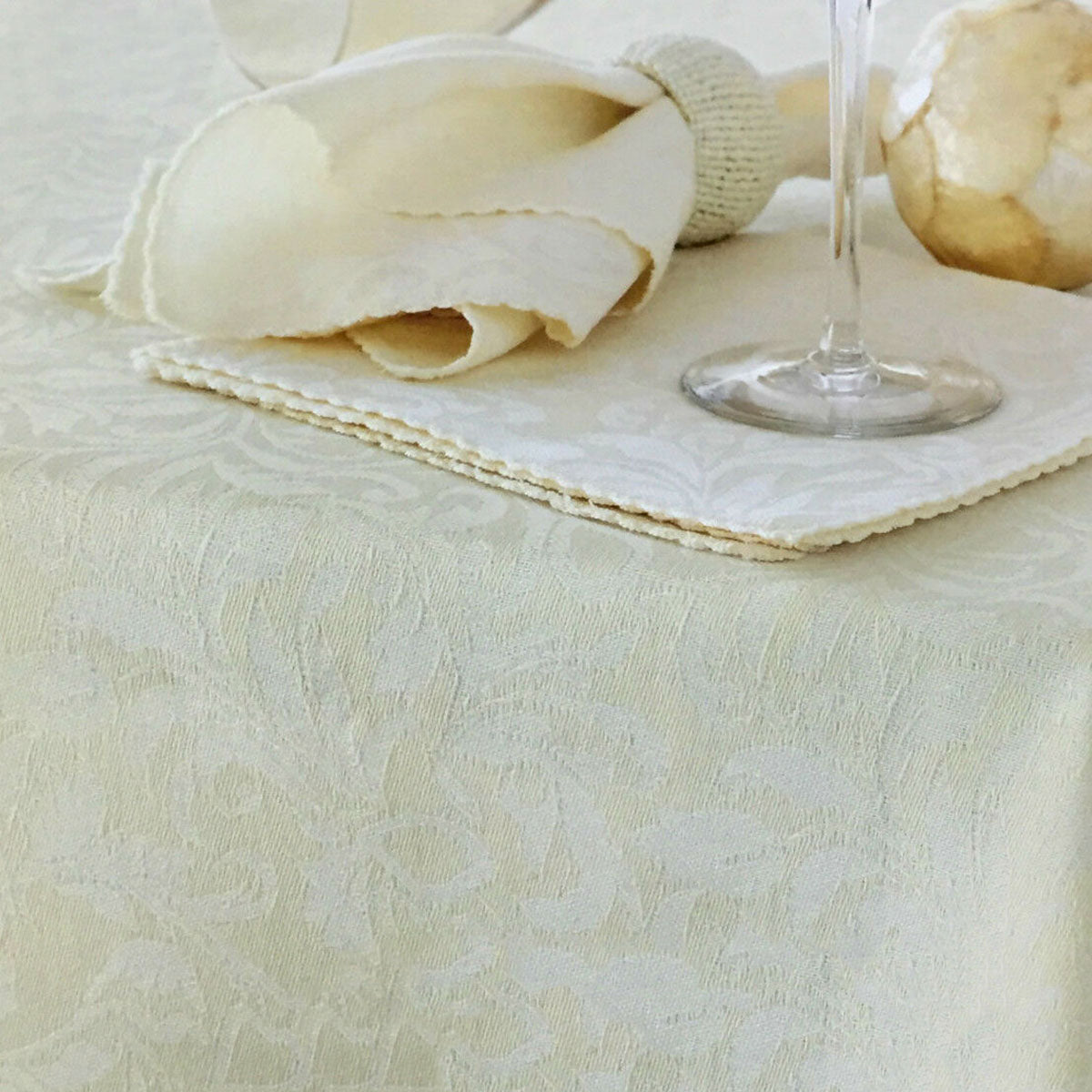 Damask Embossed Tablecloth 170 x 360 cm Ivory (aka Whisper White)