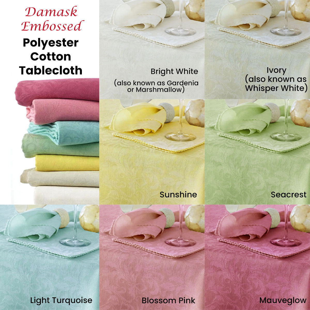 Damask Embossed Tablecloth 170 x 360 cm Ivory (aka Whisper White)