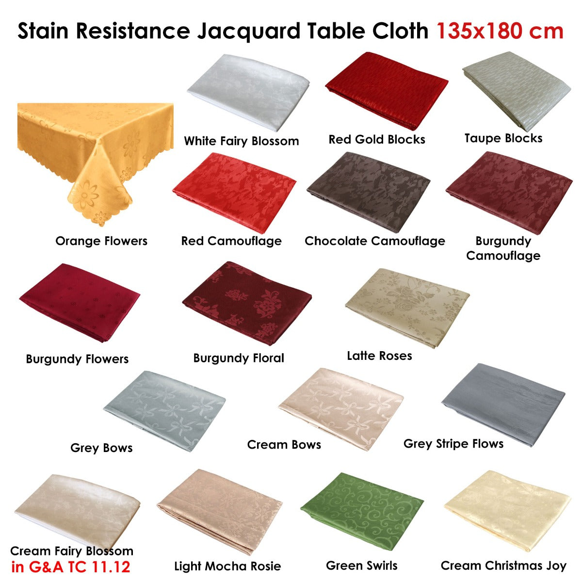 Stain-Resistant Jacquard Rose Tablecloth in Latte - 135 x 180 cm Rectangular