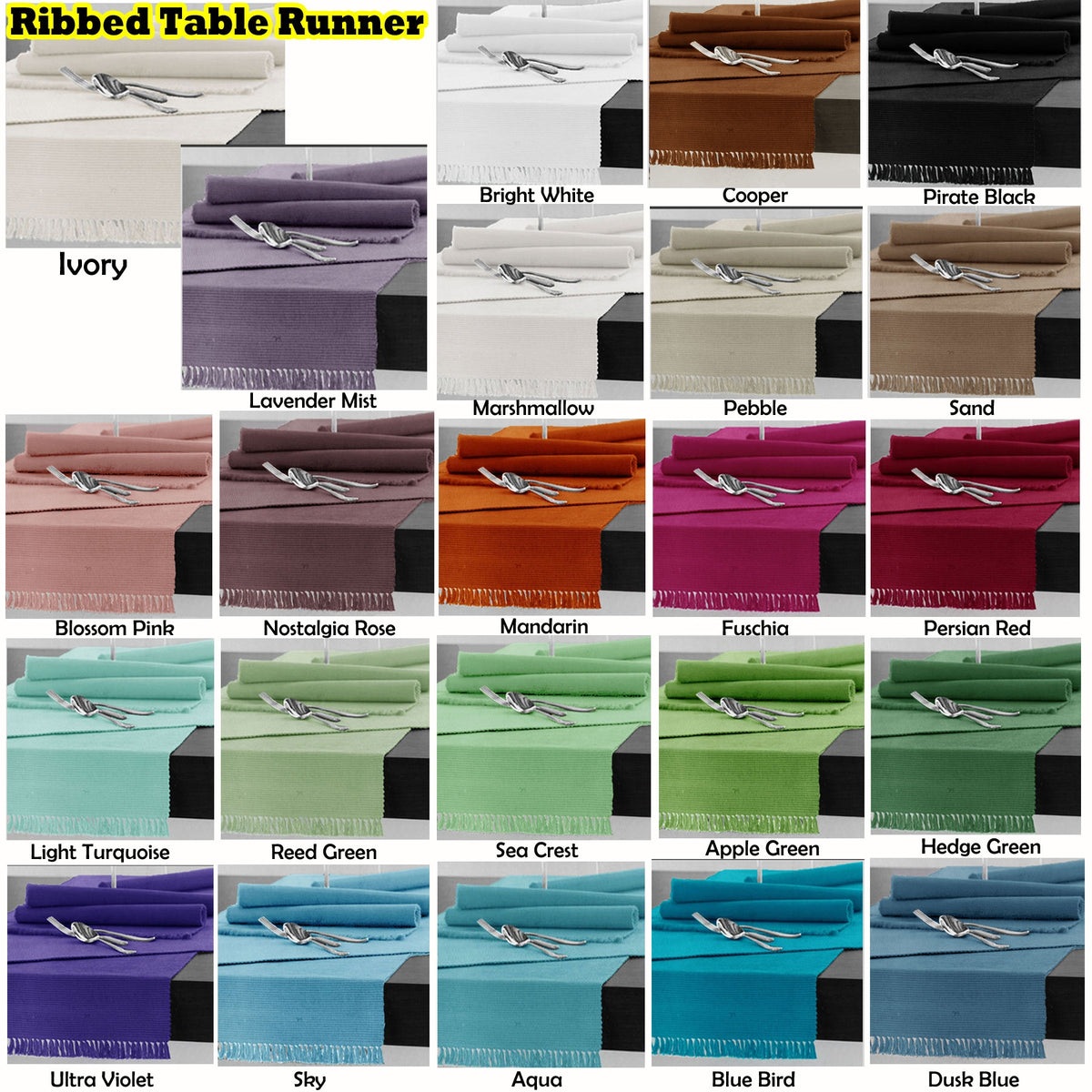 Hoydu Cotton Ribbed Table Runner 45cm x 200cm - MARSHMALLOW