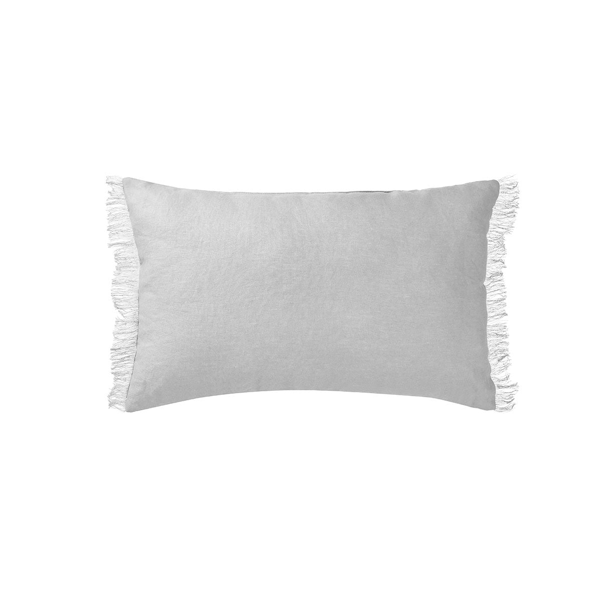 Dove Grey Frayed Edge Oblong Linen Cushion - 35cm x 55cm