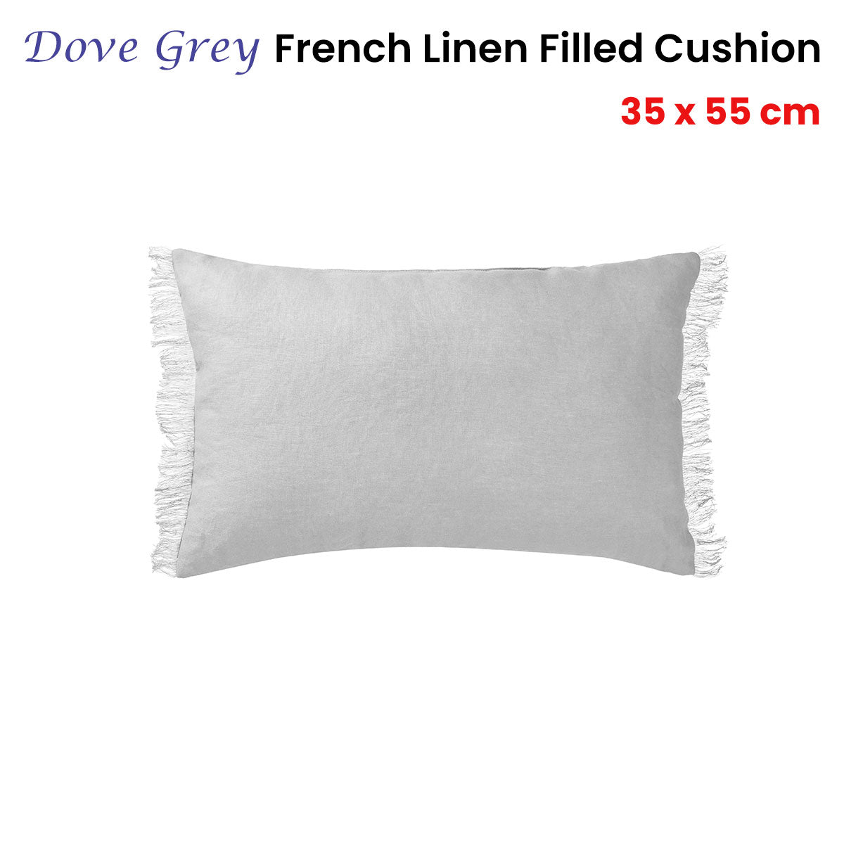 Dove Grey Frayed Edge Oblong Linen Cushion - 35cm x 55cm