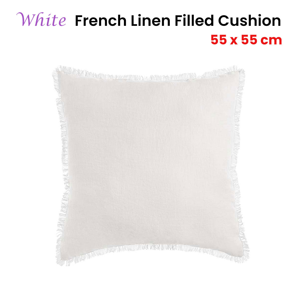 French Linen Square Cushion with Frayed Edge - 55cm x 55cm by Vintage Design Homewares
