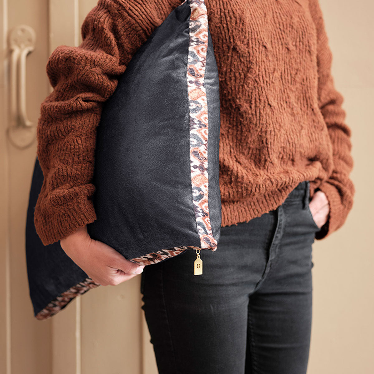 KAAT Amsterdam Julan Anthracite Velvet Oblong Filled Cushion 40cm x 60cm