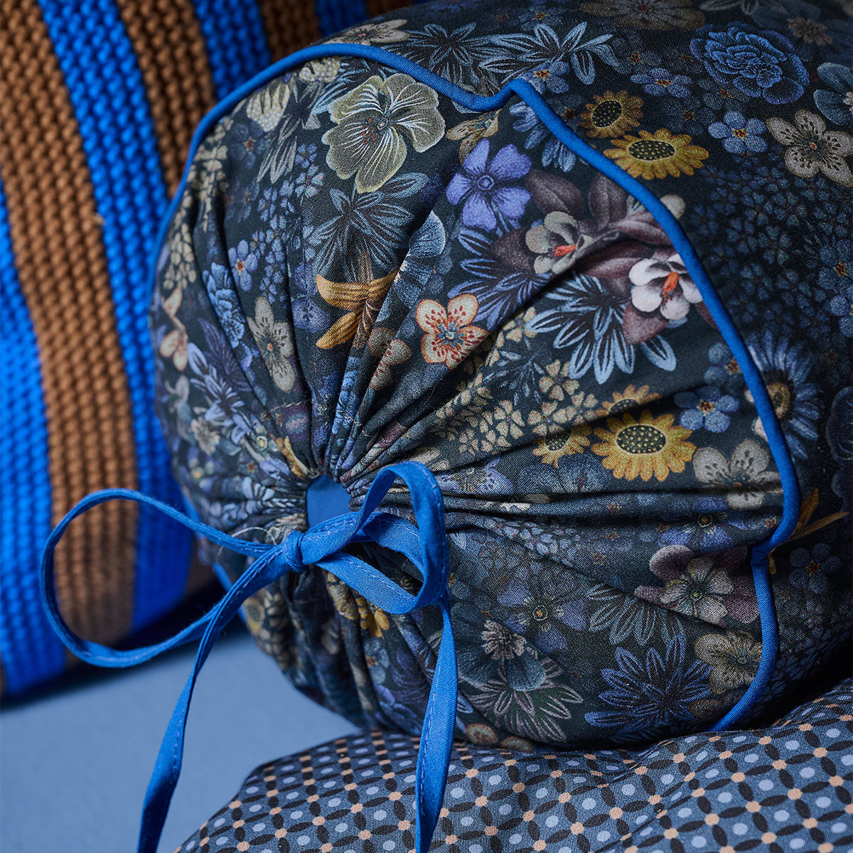 PIP Studio Tutti i Fiori Dark Blue Cotton Cover Roll Cushion 22cm x 70cm