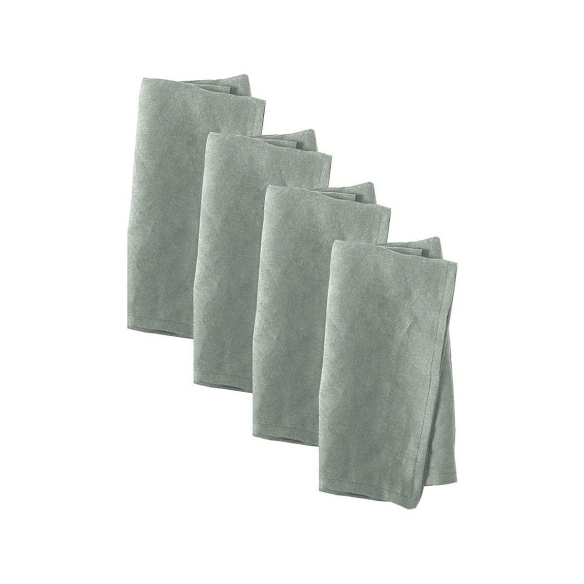 Set of 4 Vintage Washed Linen Cotton Napkins in Green – 50cm x 50cm