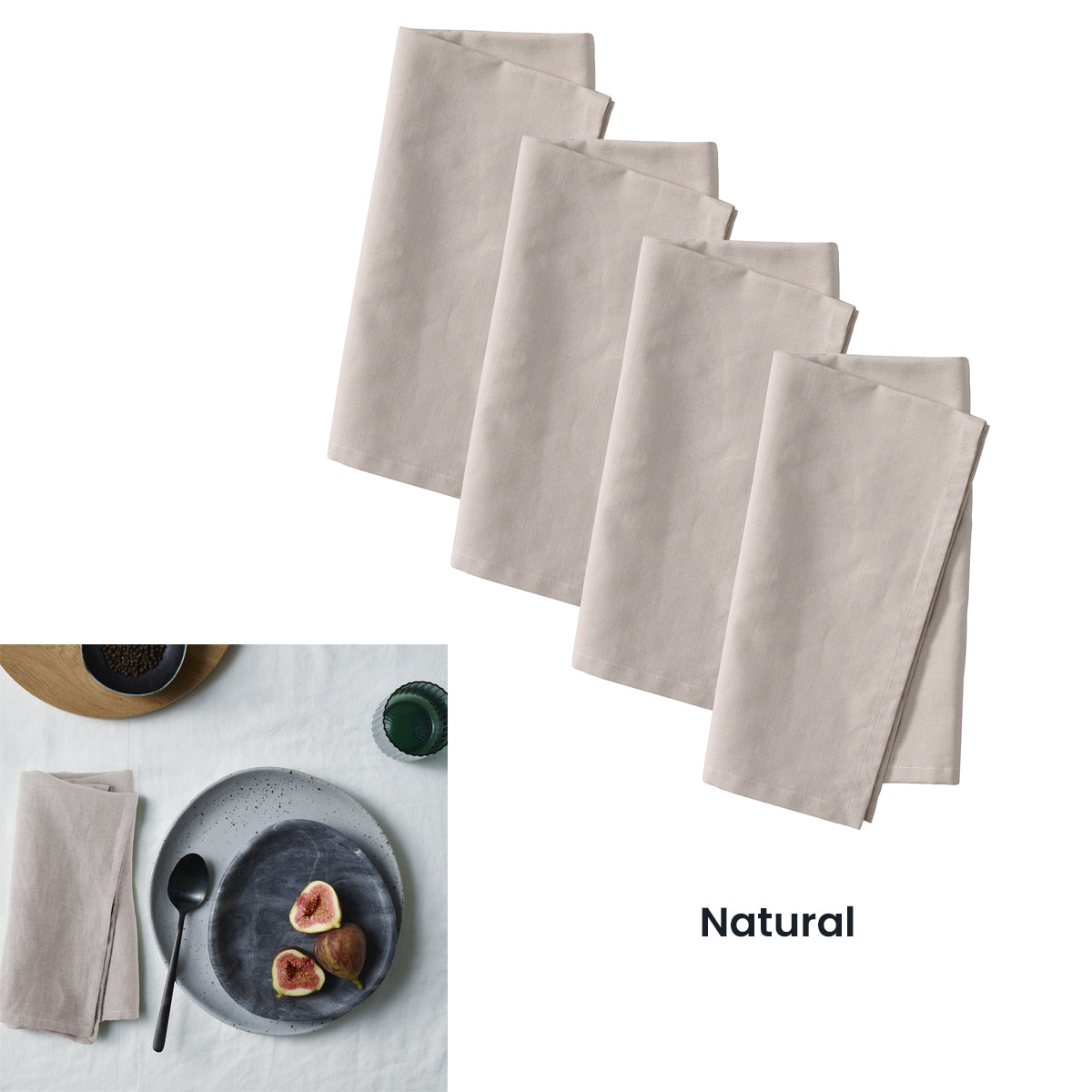 Set of 4 Vintage Washed Linen Cotton Square Napkins - 50cm x 50cm Natural Homewares