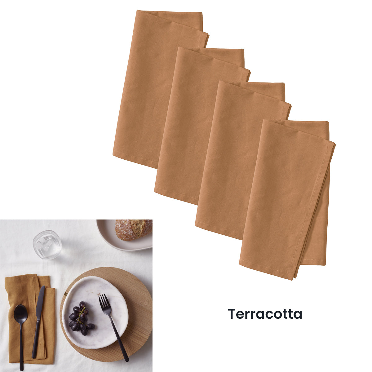 Rustic Terracotta Washed Linen Cotton Napkins Set of 4 - 50cm x 50cm