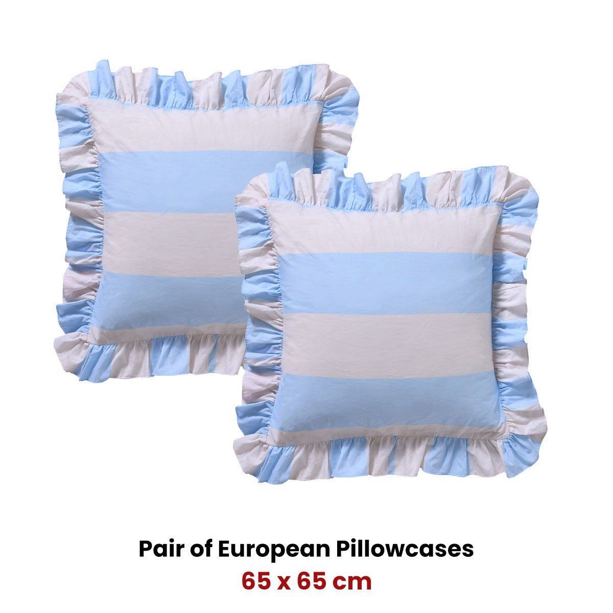 Vintage Design Homewares Pair of Candy Ruffle Blue European Pillowcases 65 x 65cm