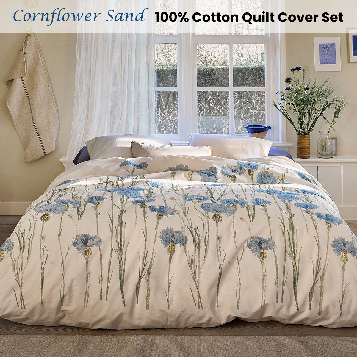 Bedding House Cornflower Sand 100% Cotton Percale Quilt Cover Set Queen