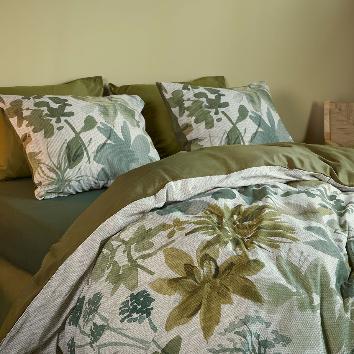 Bedding House Lilian Green 100% Cotton Percale Quilt Cover Set Queen