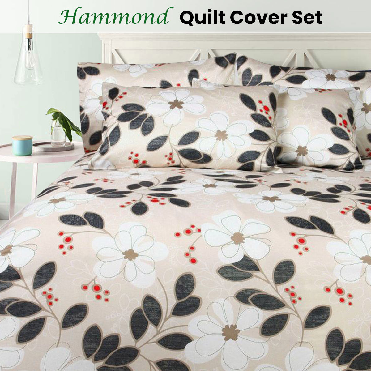 Hammond Floral Microfibre Quilt Cover Set for Double Beds