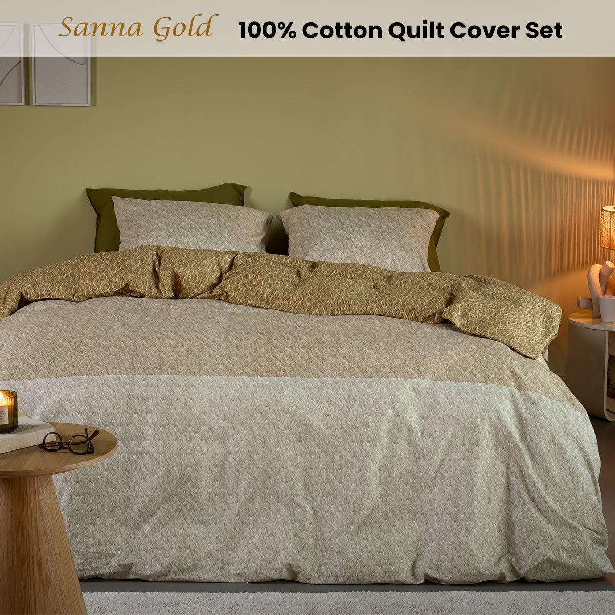 Bedding House Sanna Gold 100% Cotton Percale Quilt Cover Set King