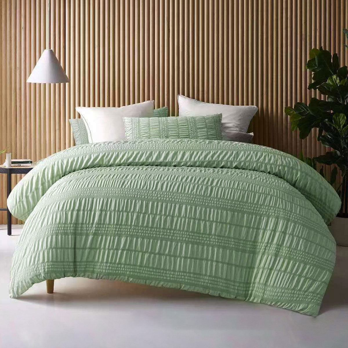 Sage Seersucker Textured Quilt Cover Set for Queen Size Beds