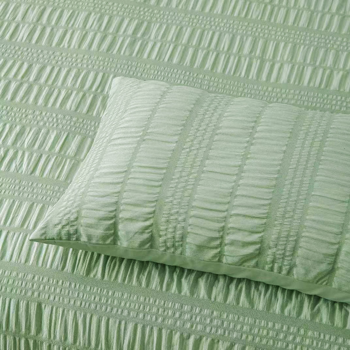 Sage Seersucker Textured Quilt Cover Set for Queen Size Beds