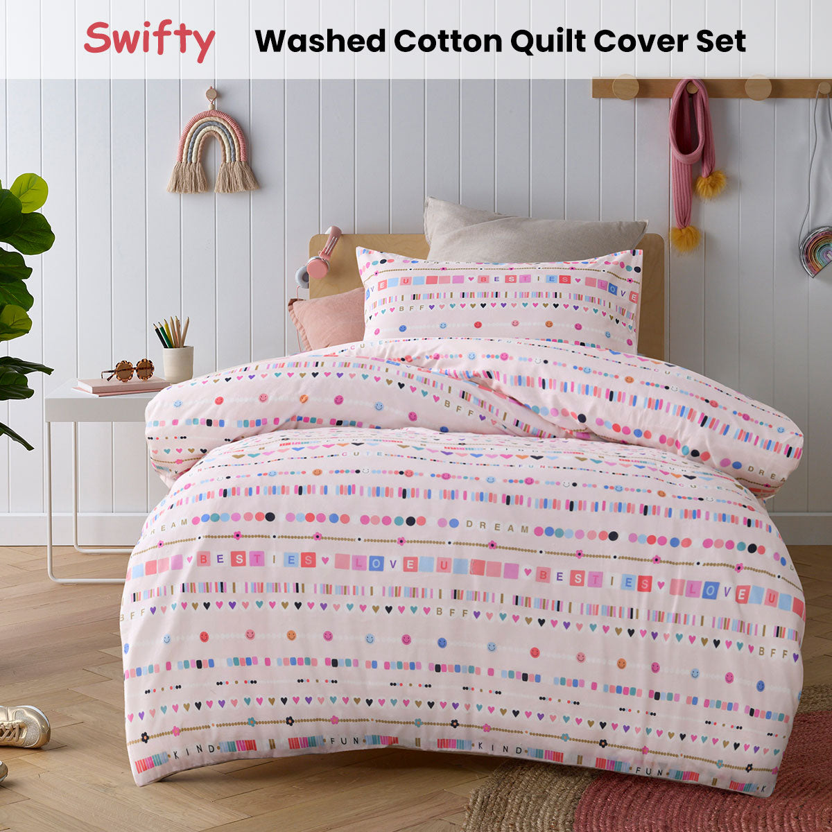 Happy Kids Swifty Washed Quilt Cover Set Double