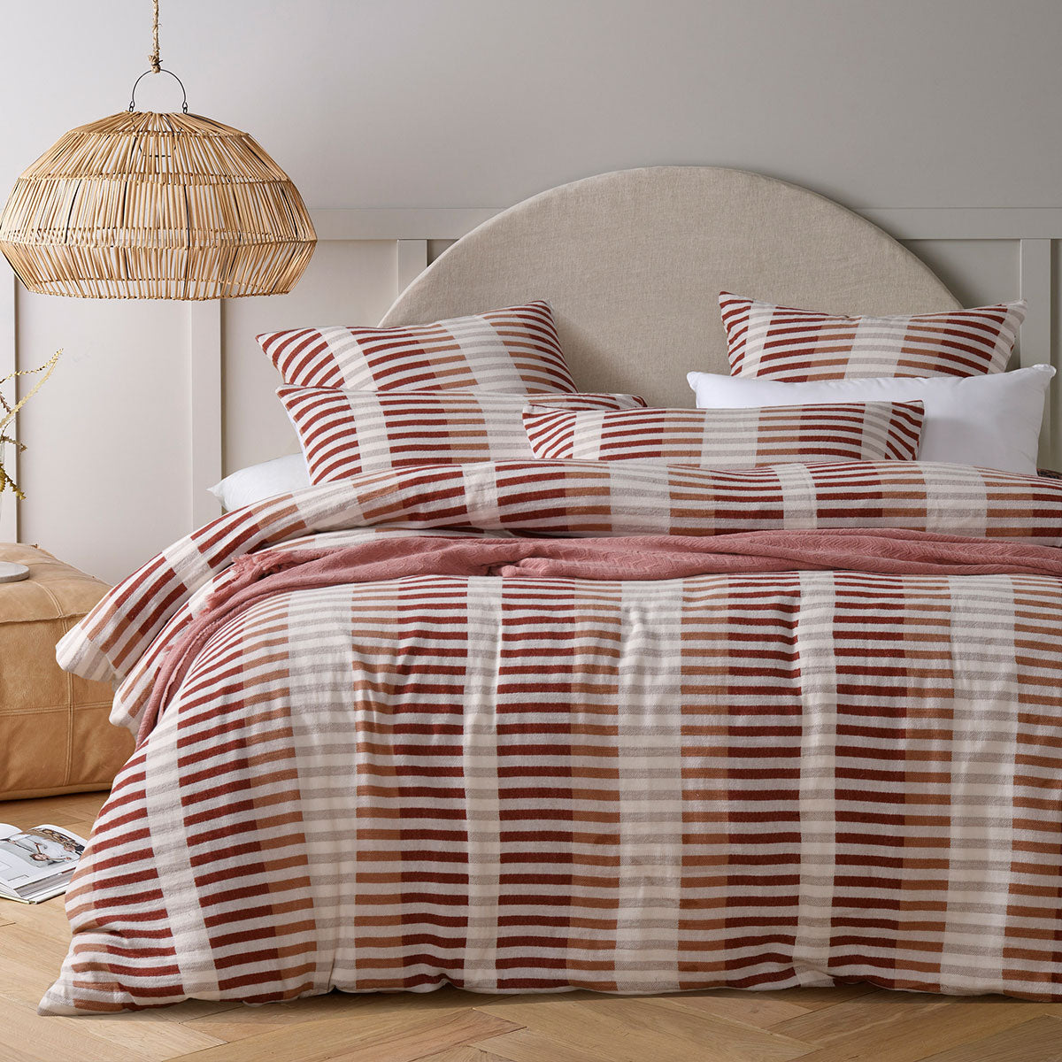 Vintage Design Homewares Tempo Red Cotton Jacquard Quilt Cover Set Queen