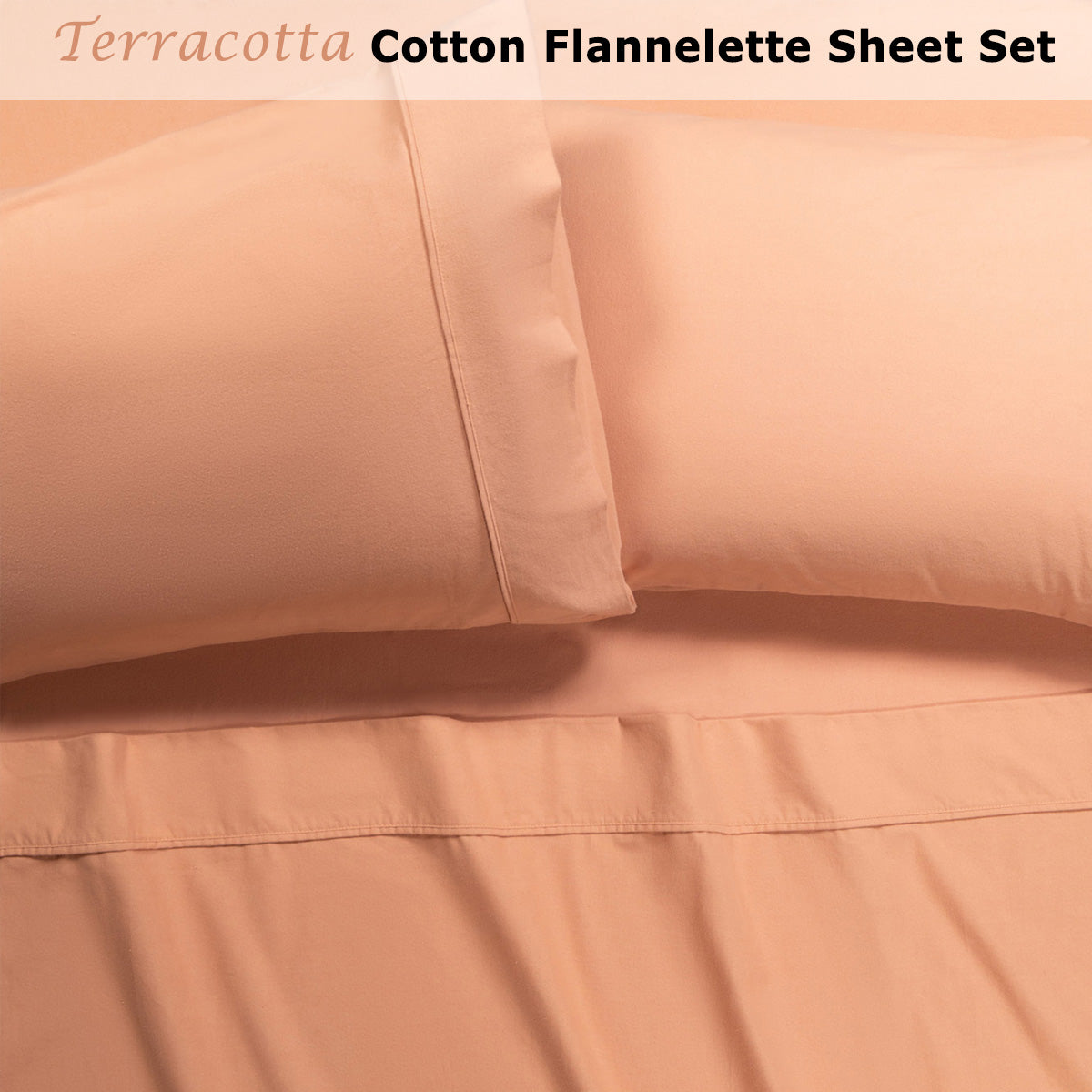 Terracotta Cotton Flannelette King Sheet Set with 40cm Wall