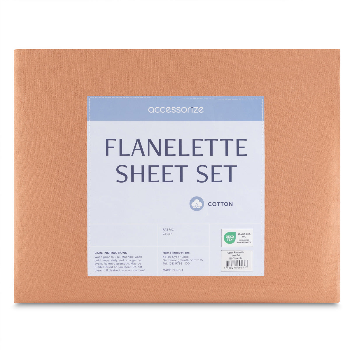 Terracotta Cotton Flannelette King Sheet Set with 40cm Wall