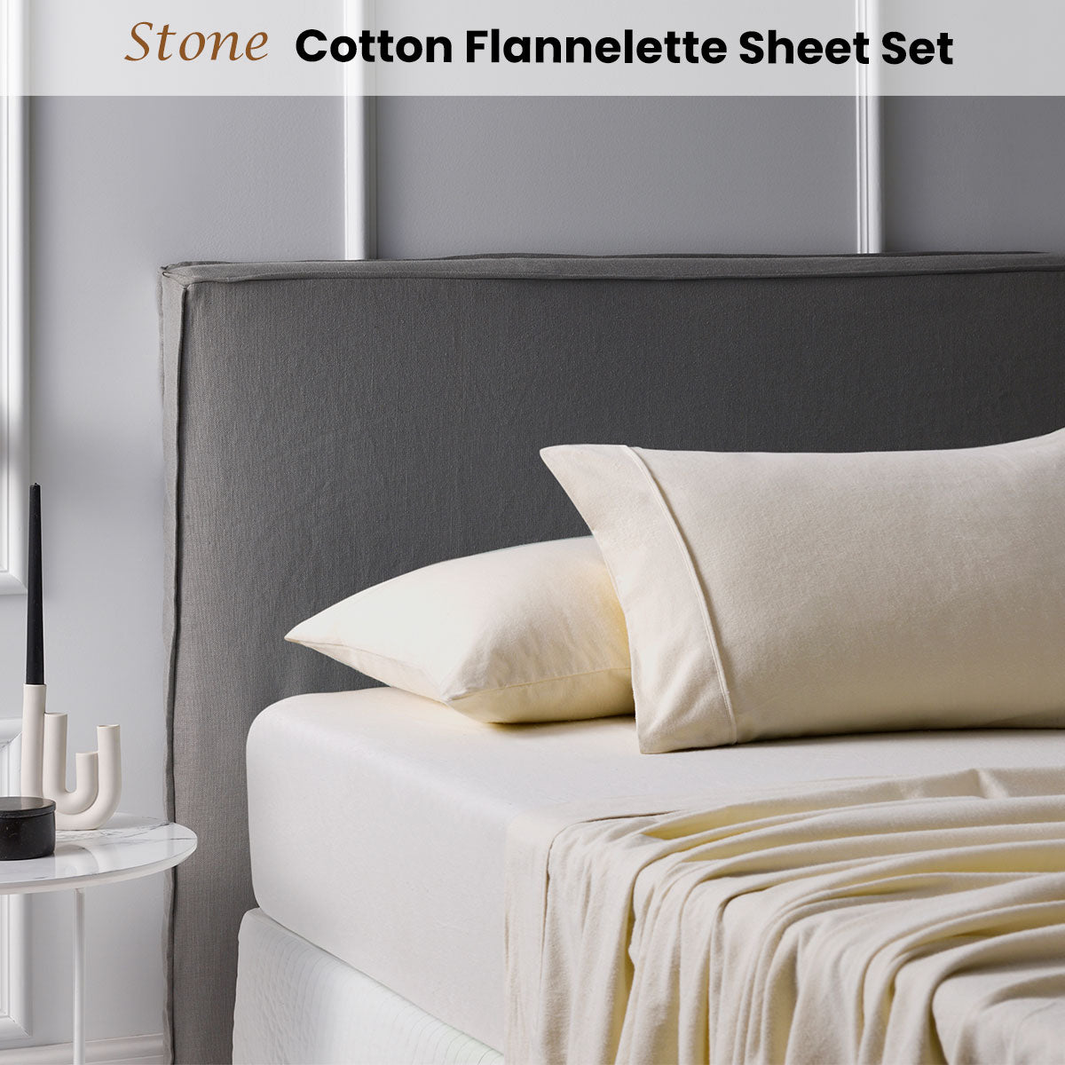 Accessorize Warm Cotton Flannelette Sheet Set 40cm Wall Stone for King Size