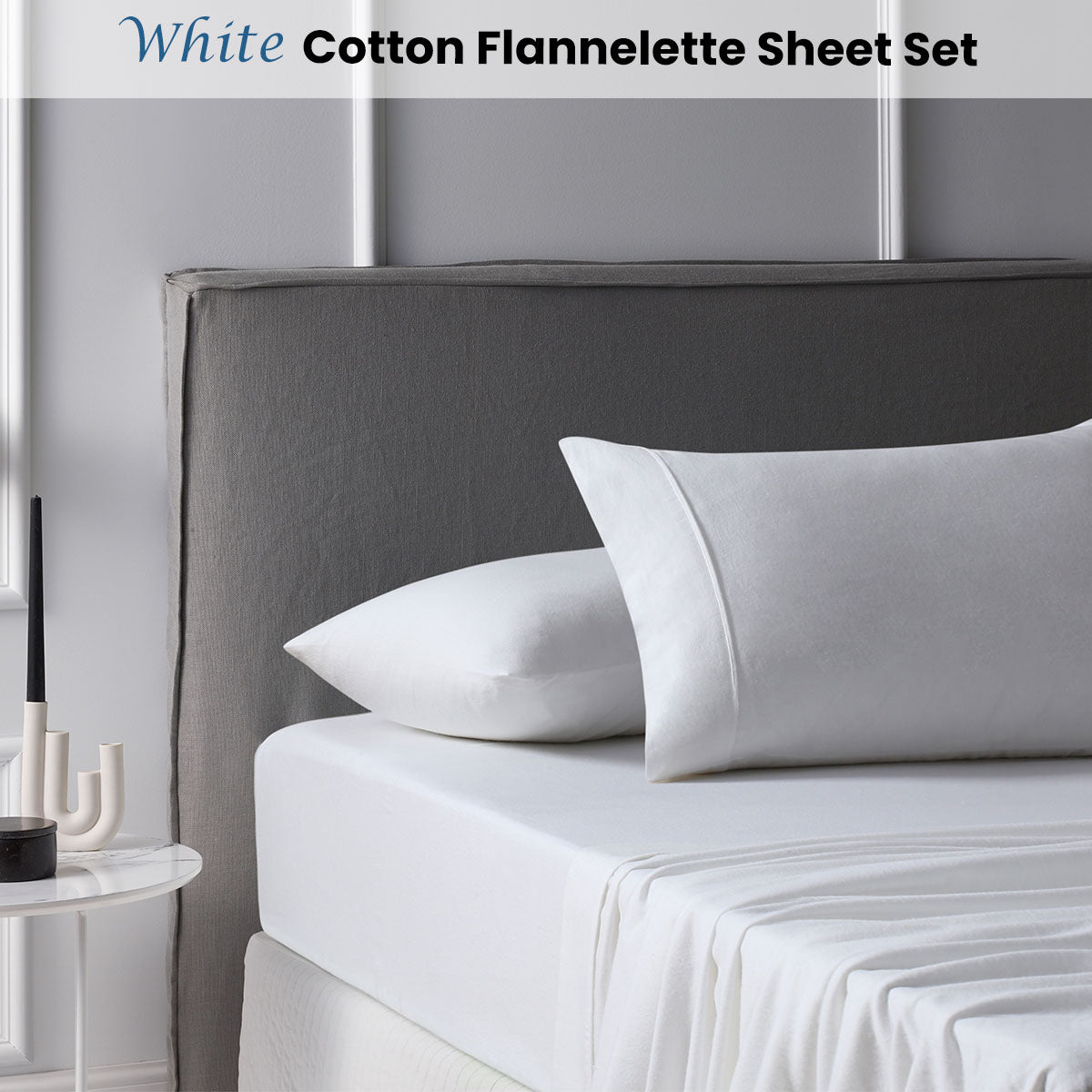 Accessorize White Cotton Flannelette King Sheet Set with 40cm Wall