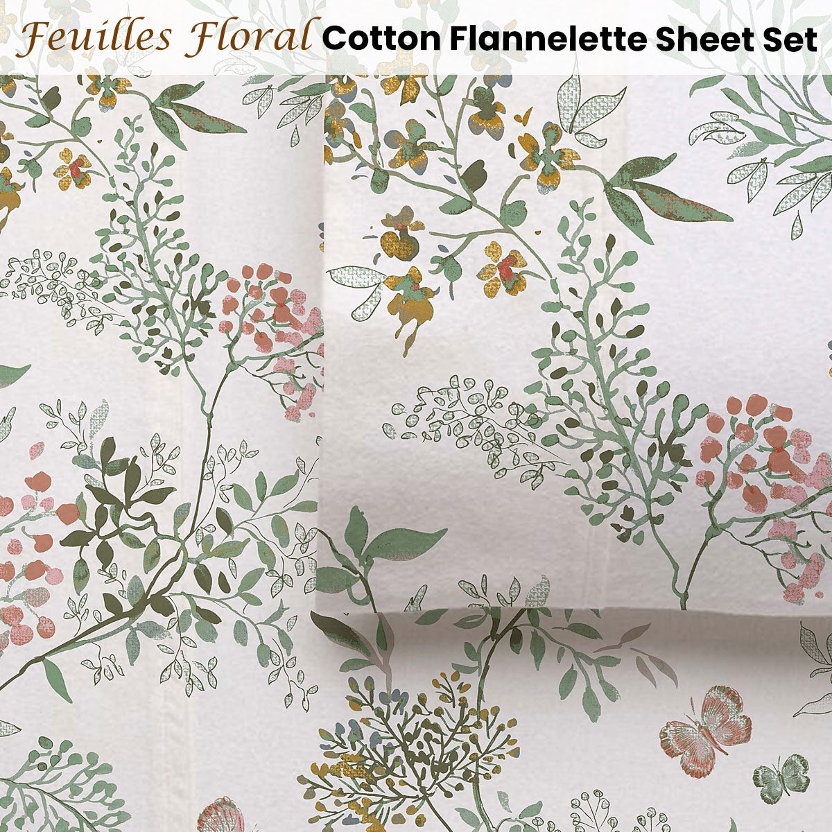 Floral Print Cotton Flannelette Sheet Set with 40cm Fitted Wall - King Size by Accessorize