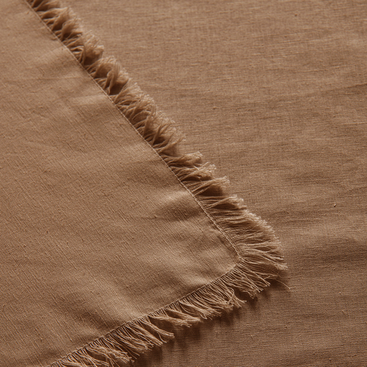 Terracotta Fringe Washed Linen Cotton Tablecloth for Vintage-Inspired Dining - 150cm x 300cm