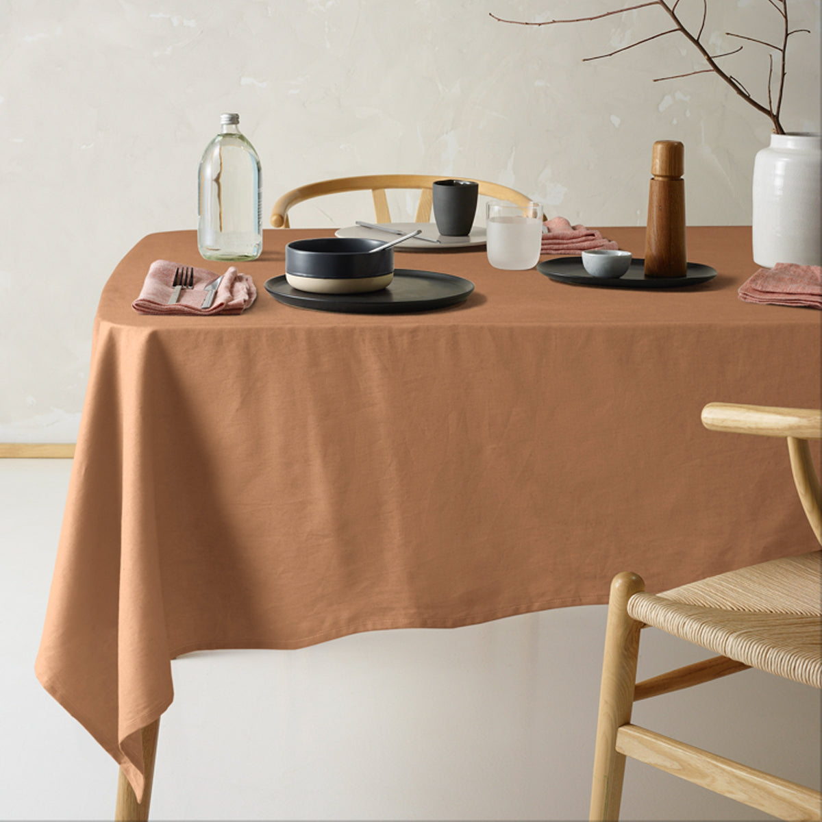 Terracotta Washed Linen Cotton Tablecloth for Vintage-Inspired Dining - 130cm x 180cm