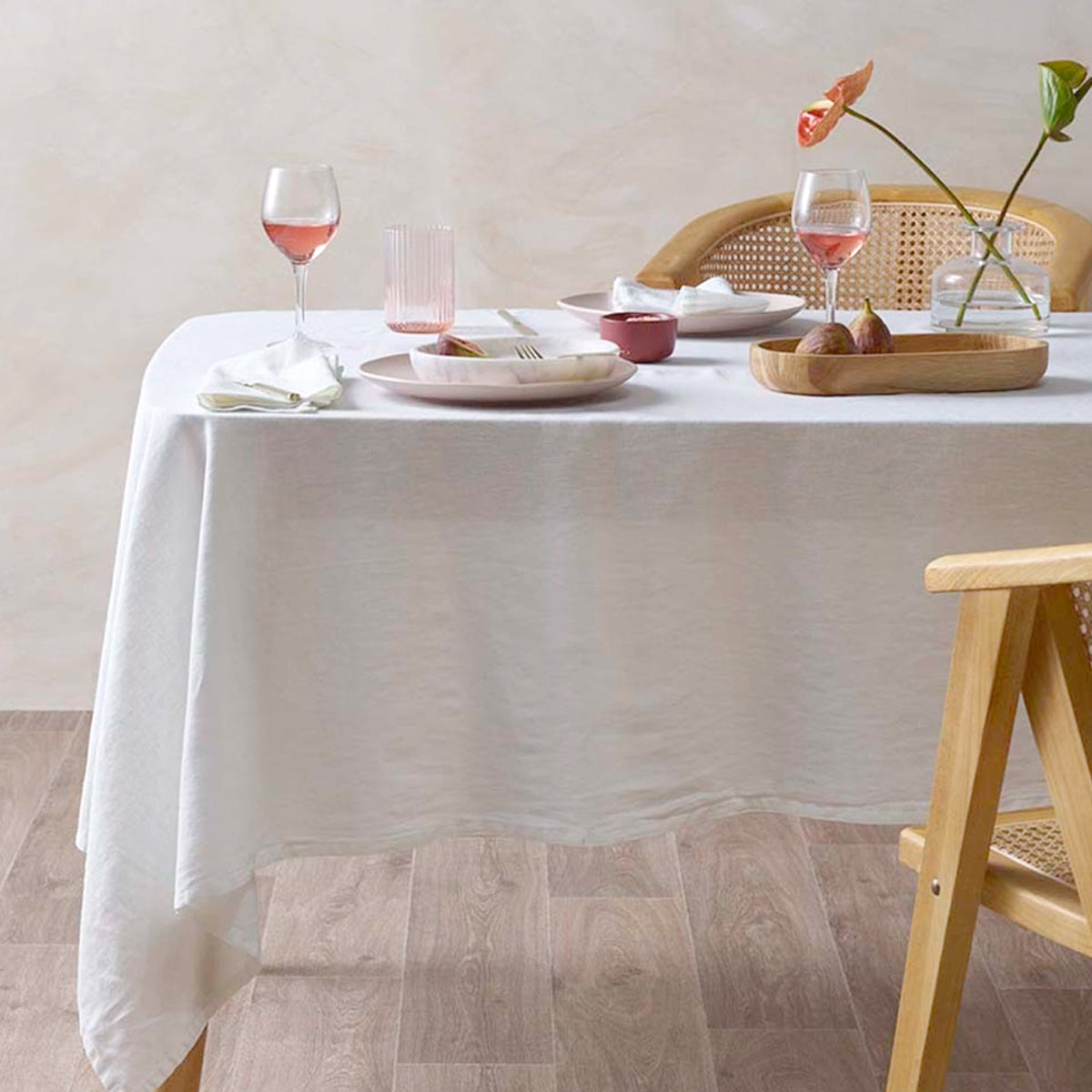 White Washed Linen Cotton Square Tablecloth - Vintage Design Homewares (180cm x 180cm)